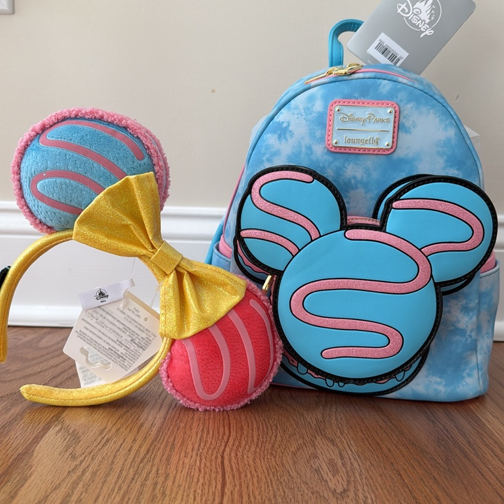 NEW Disney Parks Loungefly Mini Backpack and Ears bundle Eats Macaron